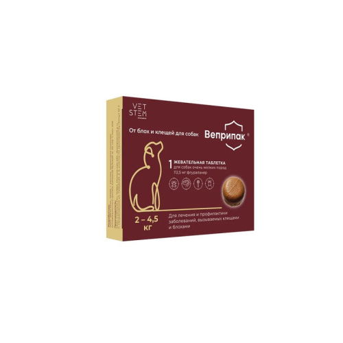 Vetstem Веприпак таблетка от блох и клещей для собак весом 2 - 4,5 кг, 1 таблетка в упаковке - 112,5 мг от блох для всех возрастов Россия 1 уп. х 1 шт. х 0.04 кг