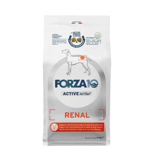 Forza10 Renal Active Line для взрослых собак всех пород при острой и хронической почечной недостаточности, хронической сердечной недостаточности - 4 кг ветеринарный супер премиум для взрослых с рыбой породы мелкого размера мешок Импортный корм 1 уп. х 1 ш