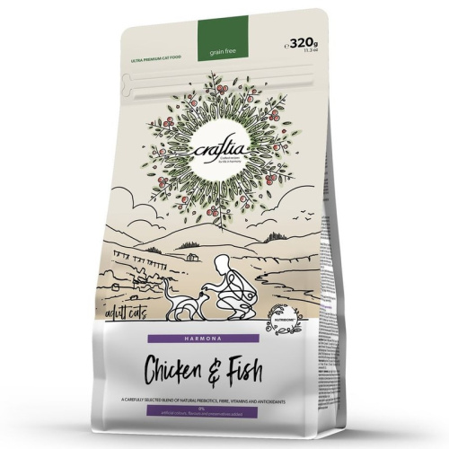 Craftia Harmona Adult Cat сухой корм для кошек, с курицей и рыбой - 320 г повседневный холистик для взрослых с рыбой для всех пород мешок Импортный корм 1 уп. х 1 шт. х 0.32 кг