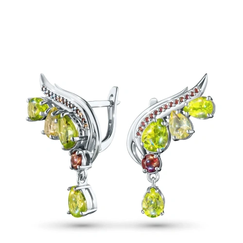 Серьги из серебра с гранатами, хризолитами и цитринами э0681сг01260378