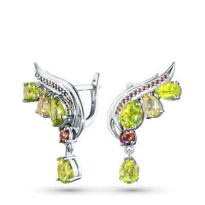 Серьги из серебра с гранатами, хризолитами и цитринами э0681сг01260378