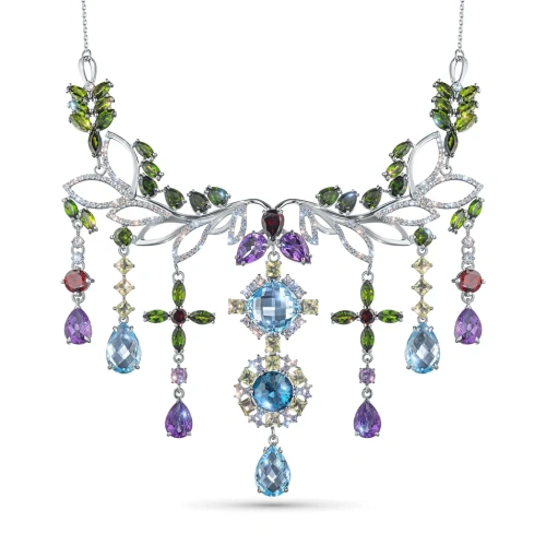 Колье из серебра с аметистами, хромдиопсидами, гранатами, топазами и цитринами э0681кл12250372