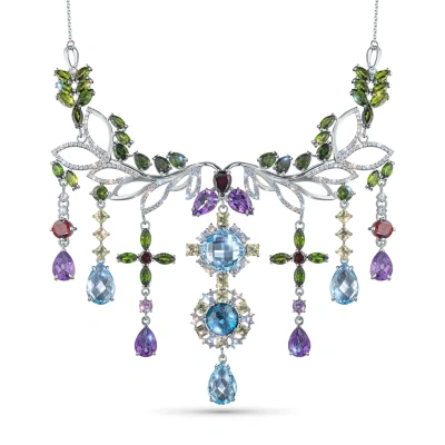 Колье из серебра с аметистами, хромдиопсидами, гранатами, топазами и цитринами э0681кл12250372