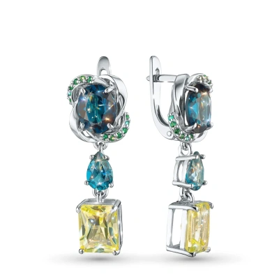 Серьги из серебра с топазами, фианитами и цитринами э0681сг01260380
