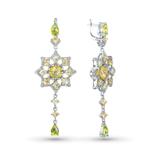 Серьги из серебра с топазами, хризолитами и цитринами э0681сг11250358