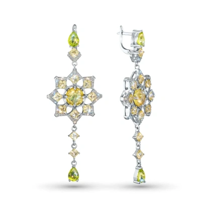 Серьги из серебра с топазами, хризолитами и цитринами э0681сг11250358