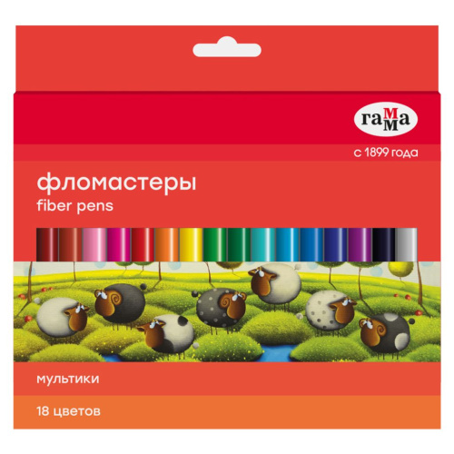Набор фломастеров Гамма "Мультики" 18 цв., смываемые, картон. упак., европодвес