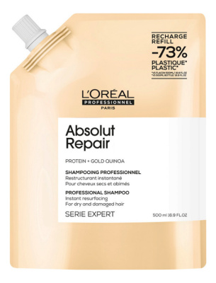 Шампунь для сильно поврежденных волос Serie Expert Absolut Repair Protein + Gold Quinoa Shampooing: Шампунь 500мл (сменный блок)