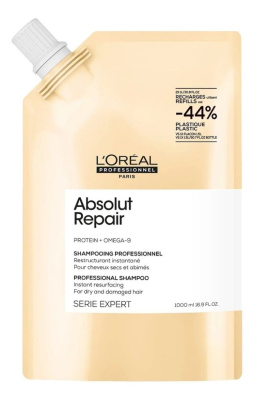 Шампунь для сильно поврежденных волос Serie Expert Absolut Repair Protein + Gold Quinoa Shampooing: Шампунь 1000мл (сменный блок)