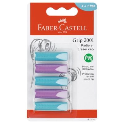 Набор ластиков-колпачков Faber-Castell "Grip 2001" 5 шт, трехгранные, бирюза-сирень, 90*15*15мм, бли