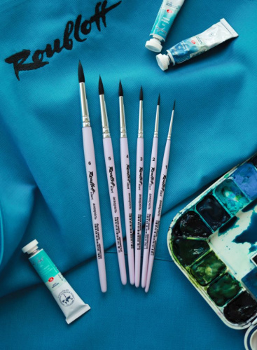 Кисть имитация белки круглая Roubloff "start" короткая ручка, сиреневая матовая, серебристая обой