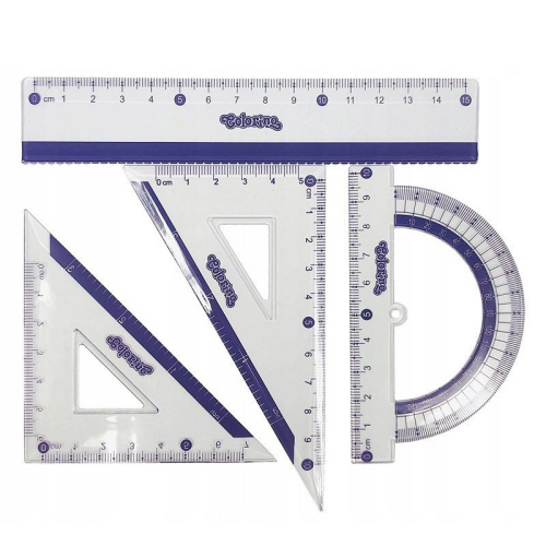 Набор для геометрии Colorino 4 предмета: линейка 15 см, транспортир, треугольники - 2 шт