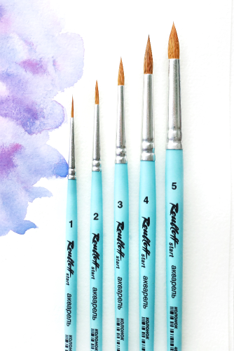 Кисть колонок №4 круглая Roubloff "start" короткая ручка, голубая матовая, серебристая обойма