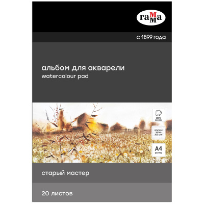 Альбом-склейка для акварели Гамма "Старый Мастер" 20 л 300 г, крупное зерно, 100% хлопок