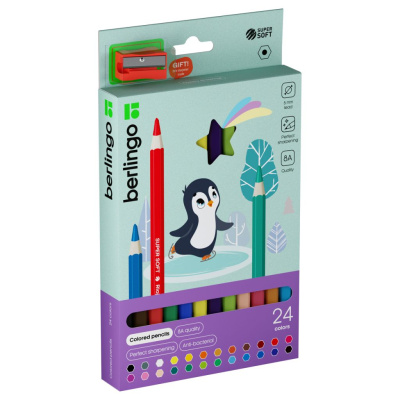 Набор карандашей цветные утолщенные Berlingo "SuperSoft. Jumbo", 24 цв., шестигранные, заточ., европ