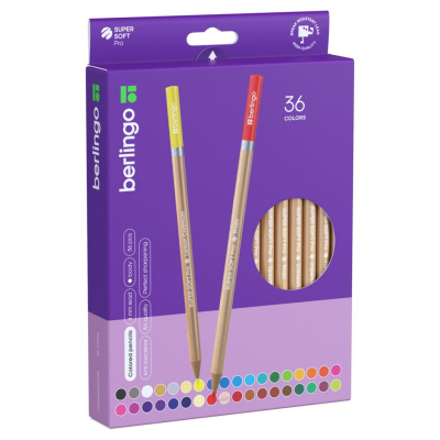 Набор карандашей цветных Berlingo "SuperSoft. Pro" 36 цв., круглые, заточен., картон, европодвес