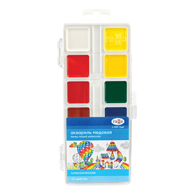 Набор акварели Гамма "Классическая", медовая, 12 цветов, без кисти, пластик. упак., европодвес NEW