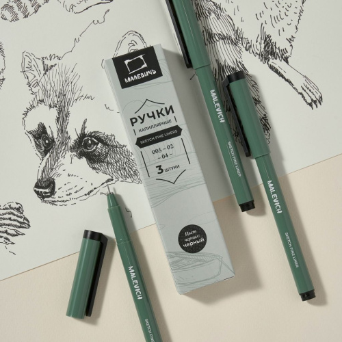 Набор капиллярных ручек линеров Малевичъ, 3 шт (005, 02, 04)