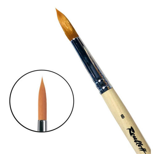 Кисть синтетика №8 круглая Roubloff "1210" короткая ручка п/лак