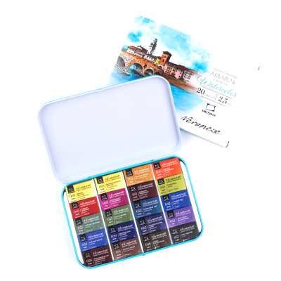 Набор акварели Малевичъ "Veroneze" , кюветы 2,5 мл, 20 цветов, металлическая коробка