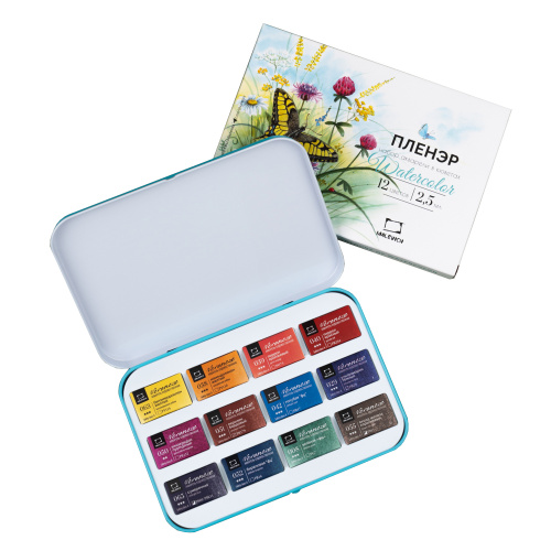 Набор акварели Малевичъ "Veroneze" Пленэр, кюветы 2,5 мл, 12 цветов, металлическая коробка