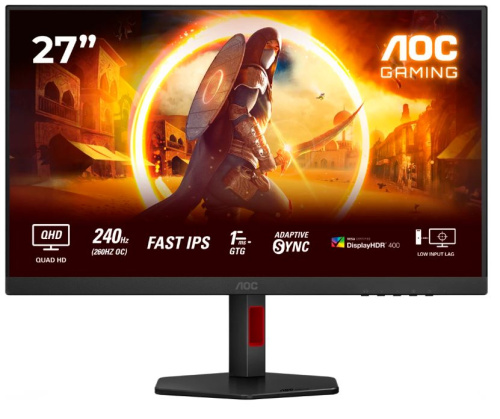 Монитор 27" AOC Q27G4ZR 2560x1440, WLED, 16:9, IPS, 400cd/m, 1000:1, 0.3ms, 178°/178°, 2*HDMI, DP, 240Hz, black-red