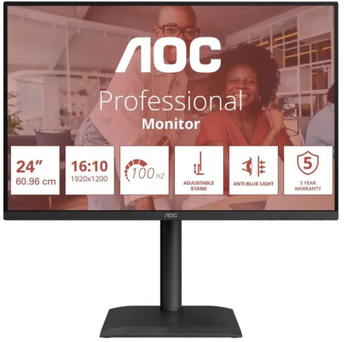 Монитор 24" AOC X24E4U 1920x1200 LED, 16:10, IPS, 300cd, 178/178, 100Hz, VGA, HDMI, DP, USB, HAS, Pivot, черный