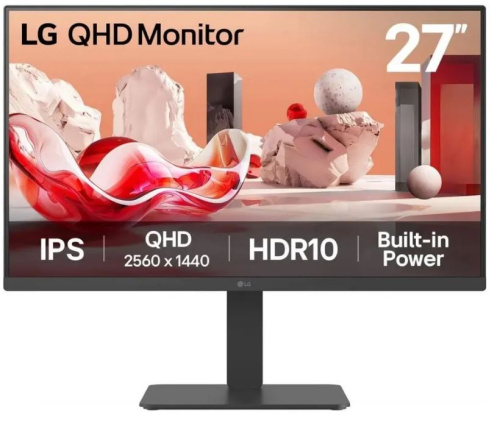 Монитор 27" LG 27BA45QB-B 2560x1440, 16:9, IPS, 350cd, 1000:1, 5ms, 178/178, 2*HDMI, DP, 75Hz, с поворотом экрана, black