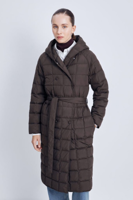 Пуховое стеганое пальто с поясом