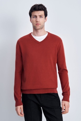 Джемпер из шерсти и хлопка с v-образной горловиной