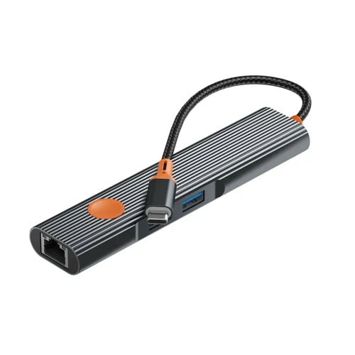Адаптер WIWU Travel 5 в 1 Type-C на USB 3.0х2/Type-C/RJ45/HDMI (WI-HB8005) (Grey)