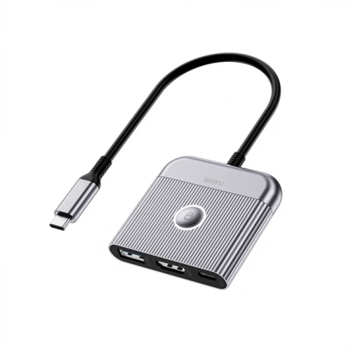 Адаптер Wiwu Travel 3 в 1 Type-C на USB 3.0/PD/HDMI (Wi-HB8002) (Grey)