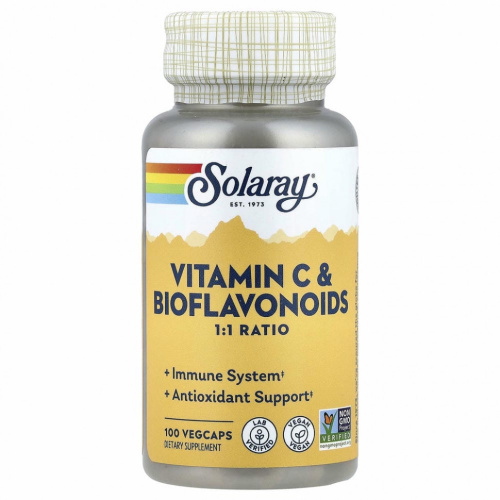 Solaray, Витамин C и биофлавоноиды, соотношение 1: 1, 100 растительных капсул