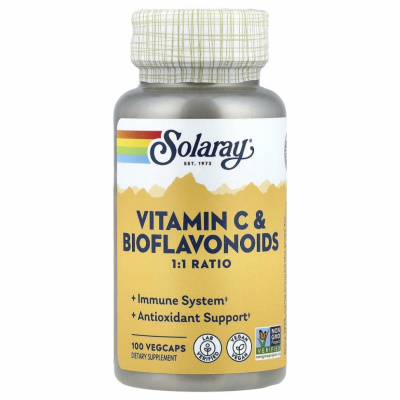 Solaray, Витамин C и биофлавоноиды, соотношение 1: 1, 100 растительных капсул