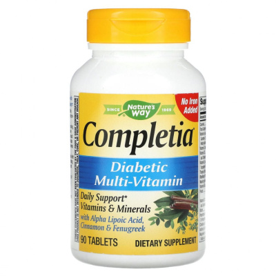 Nature's Way, Completia, комплекс мультивитаминов для диабетиков, без железа, 90 таблеток