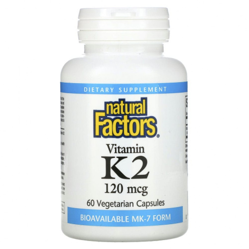 Natural Factors, витамин K2, 100 мкг, 60 вегетарианских капсул