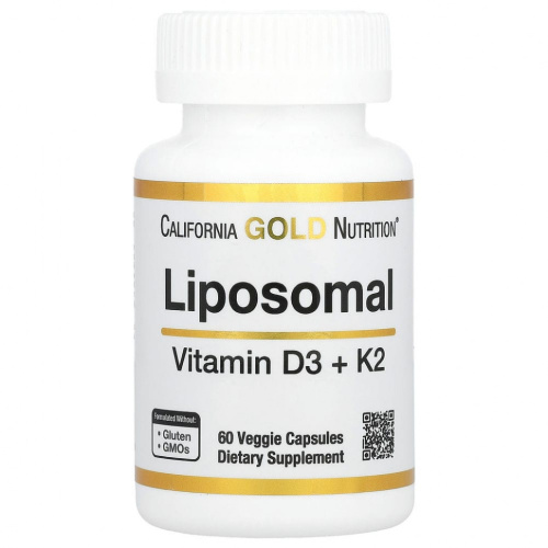 California Gold Nutrition, липосомальные витамины K2 и D3, 60 вегетарианских капсул