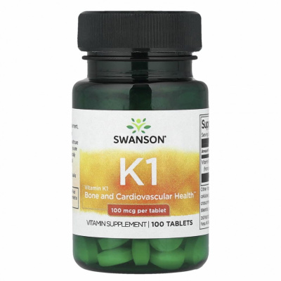Swanson, Витамин K1, 100 мкг, 100 таблеток