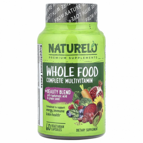 NATURELO, Полноценный мультивитаминный комплекс из цельных продуктов, 60 вегетарианских капсул
