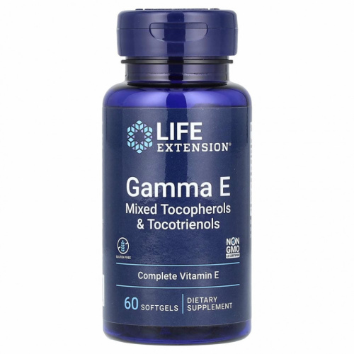 Life Extension, Gamma E, смесь токоферолов и токотриенолов, 60 мягких таблеток