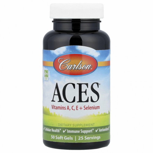 Carlson, ACES, витамины A, C, E + селен, 50 мягких таблеток