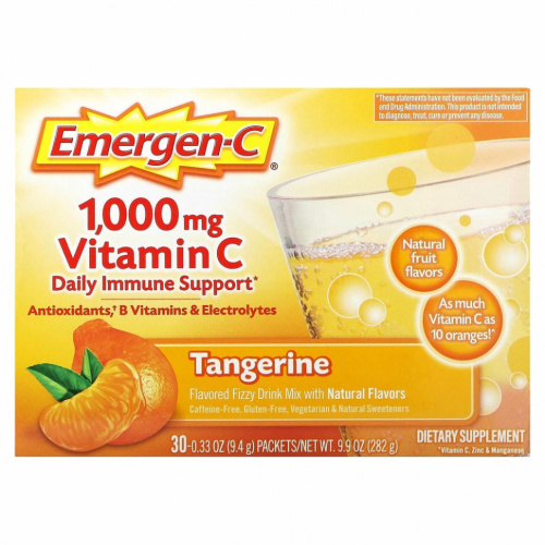 Emergen-C, Витамин C, смесь ароматизированных газированных напитков, мандарин, 1000 мг, 30 пакетиков по 9,4 г (0,33 унции)