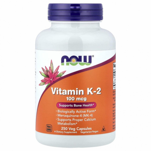 NOW Foods, витамин K-2, 100 мкг, 250 растительных капсул
