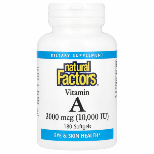 Natural Factors, витамин A, 3000 мкг (10 000 МЕ), 180 капсул