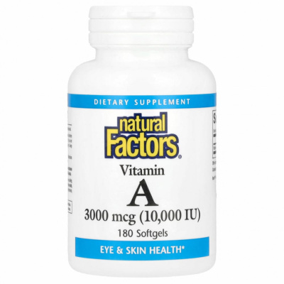 Natural Factors, витамин A, 3000 мкг (10 000 МЕ), 180 капсул