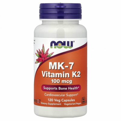 NOW Foods, MK-7, витамин K2, 100 мкг, 120 вегетарианских капсул