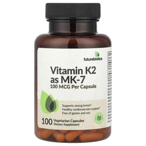 FutureBiotics, Витамин K2 в виде MK-7, 100 мкг, 100 вегетарианских капсул