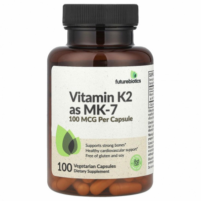 FutureBiotics, Витамин K2 в виде MK-7, 100 мкг, 100 вегетарианских капсул