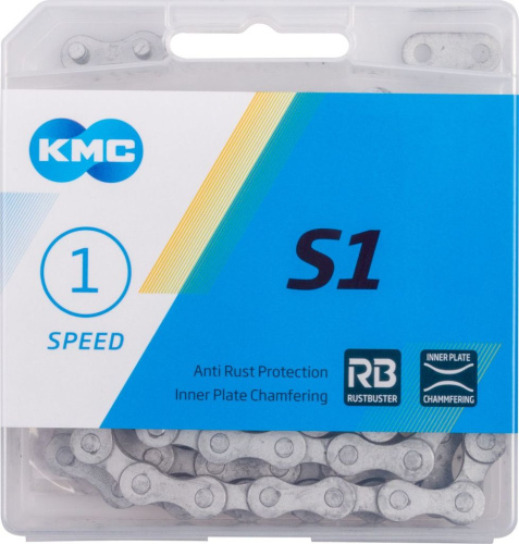 Цепь KMC S1 1 скорость, замок (серебристый 112 звеньев)