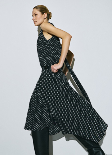 Шифоновое платье в горох, Черный